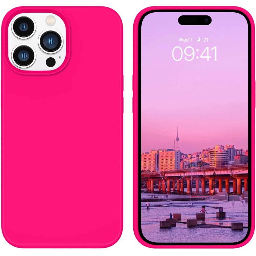 5for$10 Hot Pink iPhone 14 Pro Max Case Silicone Microfiber Lining Phone Case